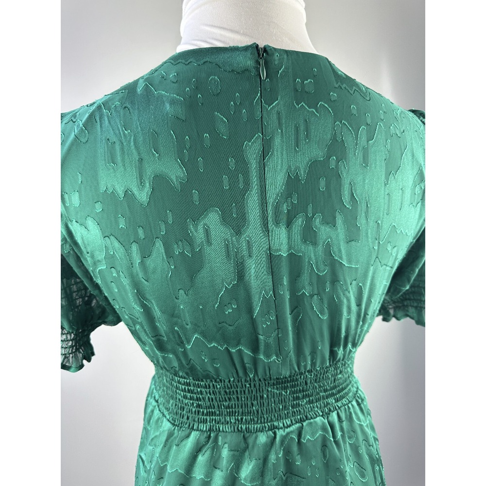 Hutch Empire Smocked Ruffle Short Sleeve Maxi Dress Holiday Green Pockets Size 6 - Picture 13 of 16